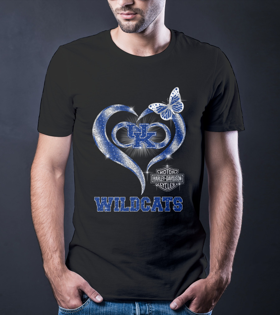 Uk Wildcats Heart Motor Harley Davidson Cycles Butterfly T-Shirt