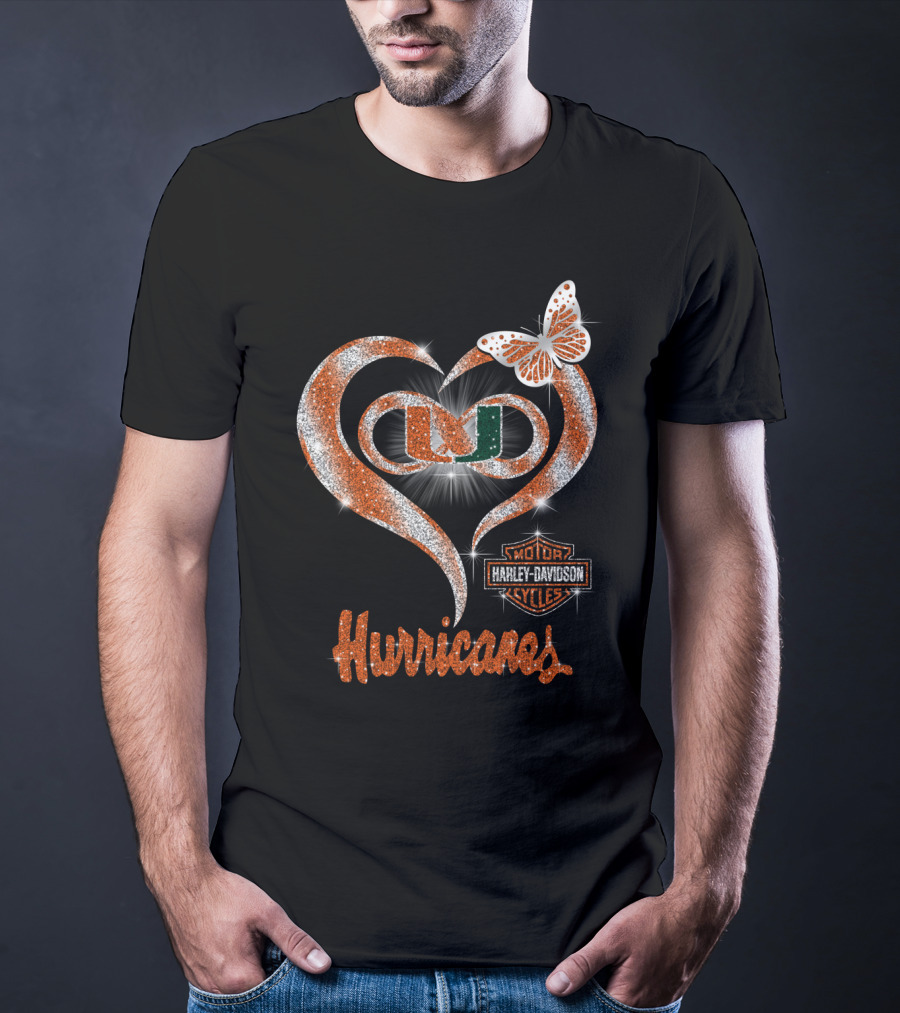 Miami Hurricanes U Heart Harley Davidson Butterfly Sparkle T-Shirt