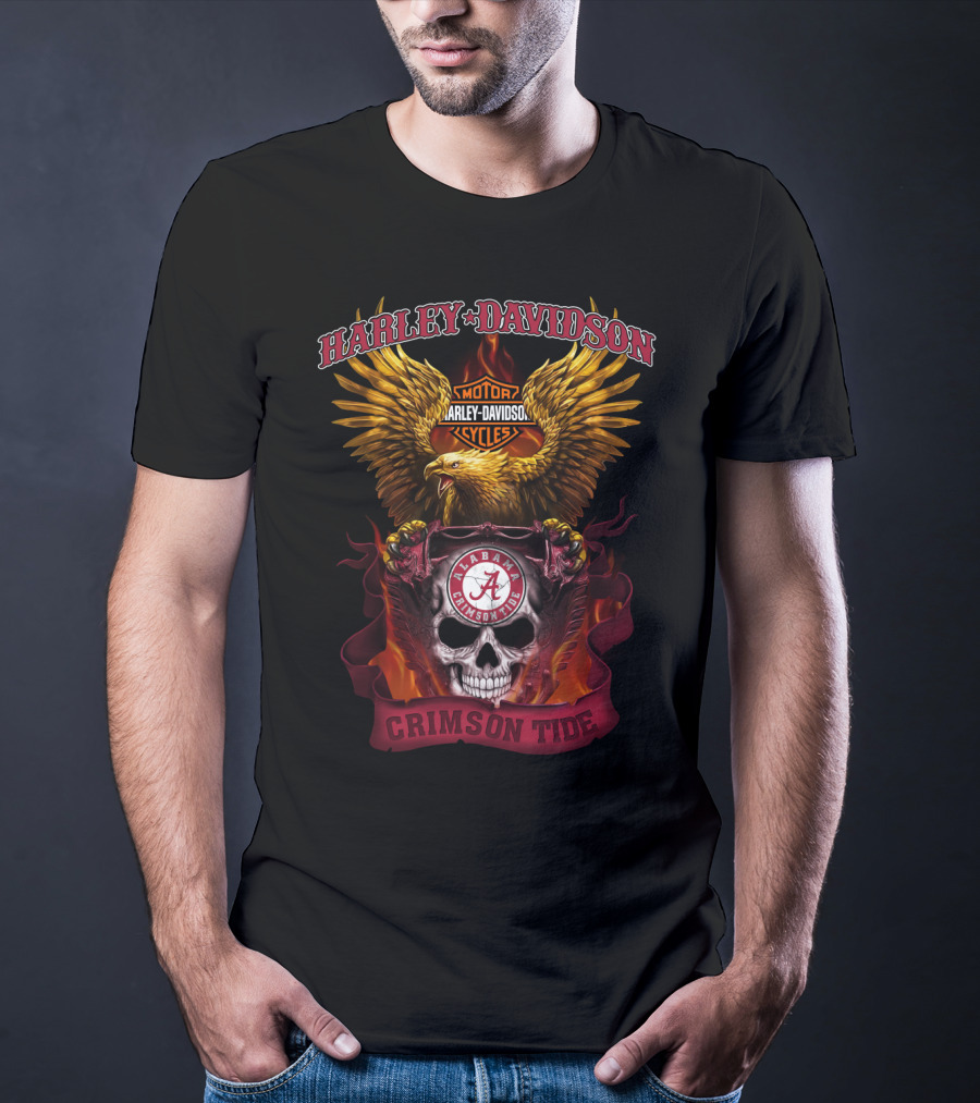 Harley Davidson Alabama Crimson Tide Motorcycles Eagle Skull T-Shirt