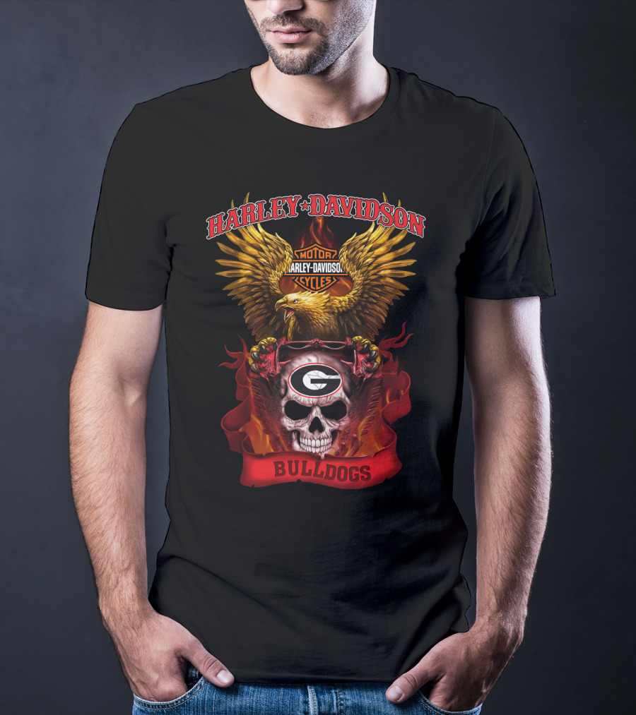 Harley Davidson Motorcycles Georgia Bulldogs Skull Eagle T-Shirt