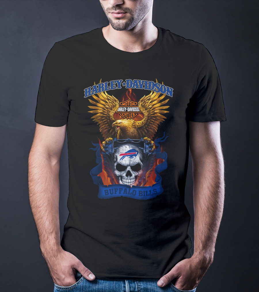 Harley Davidson Motorcycles Buffalo Bills Skull And Eagle T-Shirt