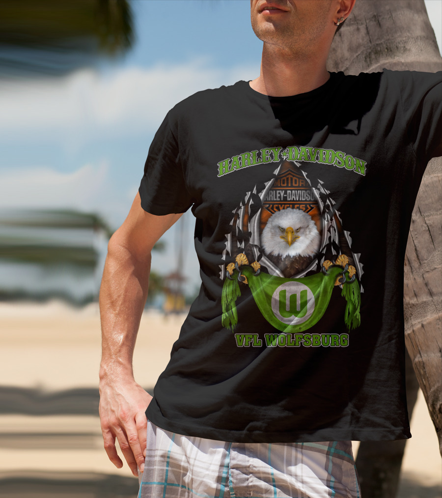 Harley Davidson Vfl Wolfsburg Eagle Motorcycle Motif T-Shirt