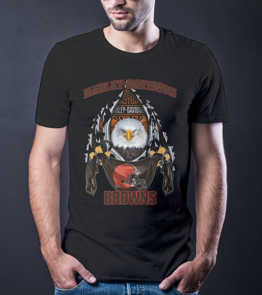 Harley Davidson Motor Cycles Browns Eagle Cleaveland Browns T-Shirt