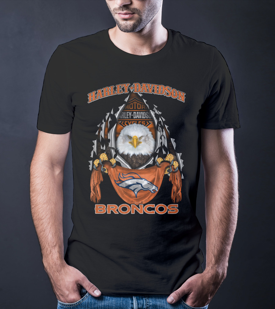 Harley Davidson Motor Cycles Eagle Denver Broncos T-Shirt