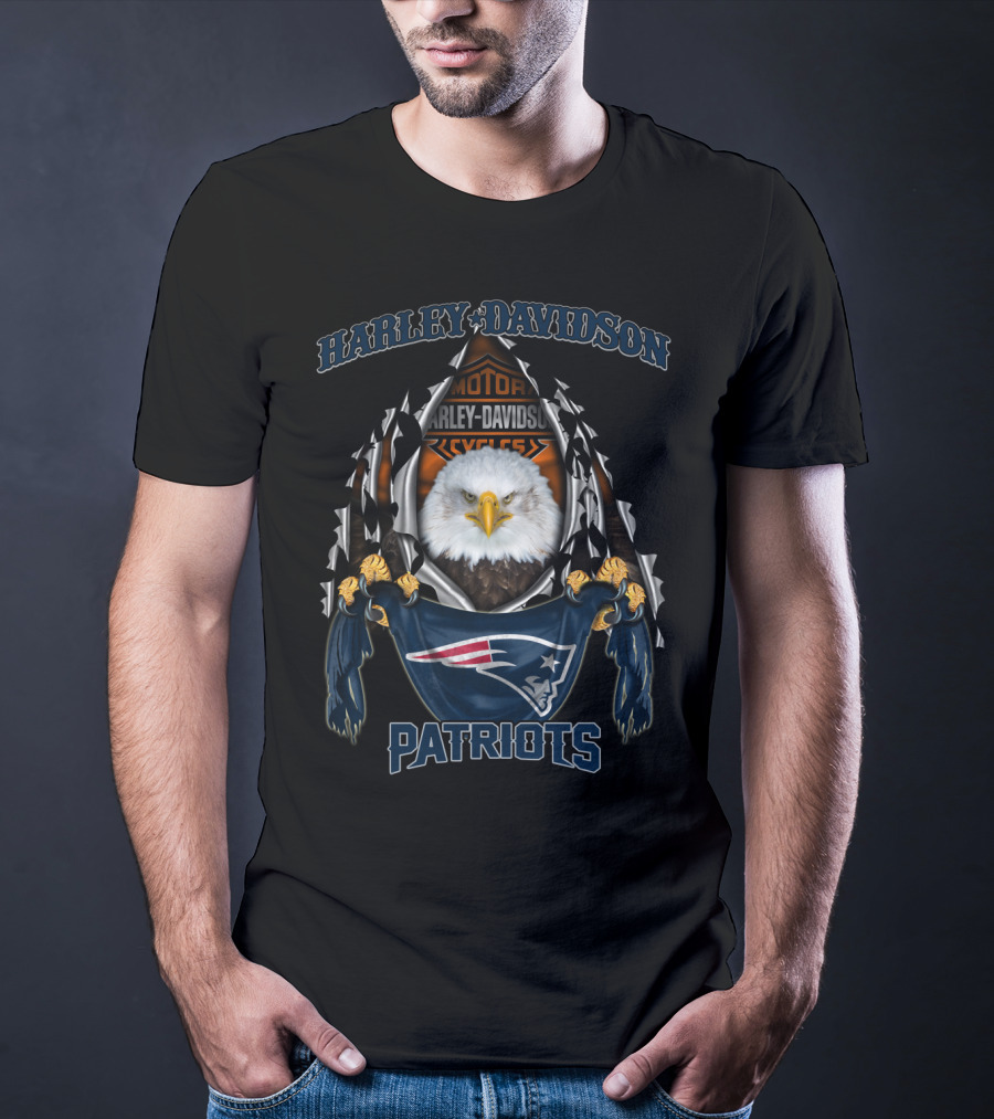 Harley Davidson New England Patriots Eagle Nfl Motor Cycles T-Shirt
