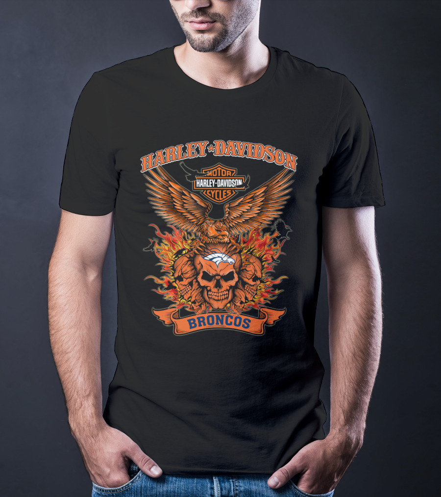 Harley Davidson Broncos Skull Flame T-Shirt