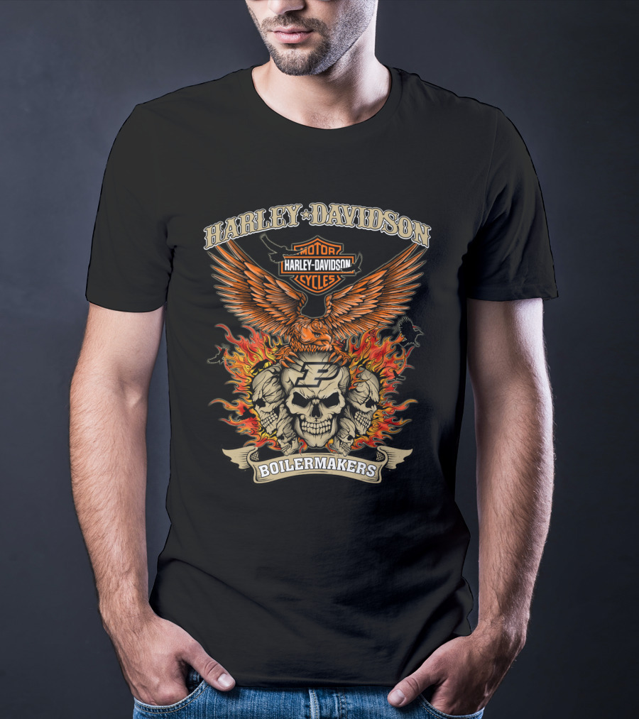 Harley Davidson Motorcycles Purdue Boilermakers Skull And Flames T-Shirt