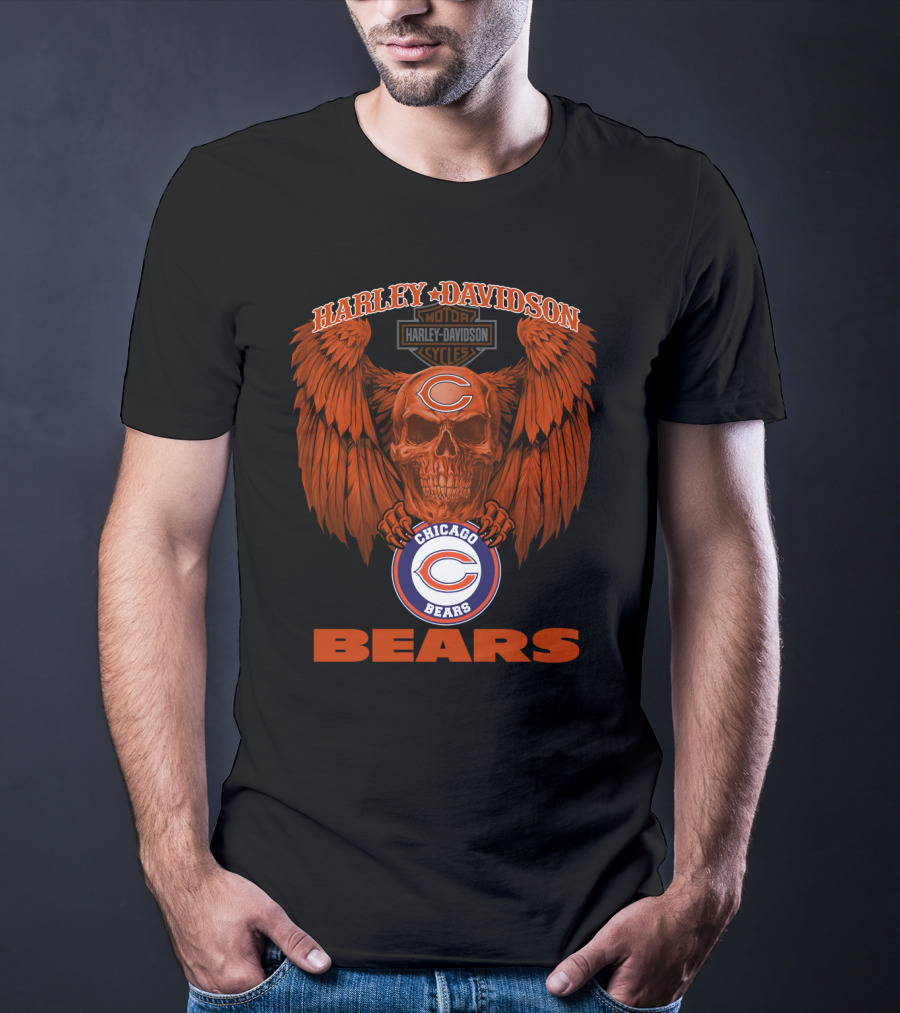 Harley Davidson Chicago Bears Skull Wing T-Shirt