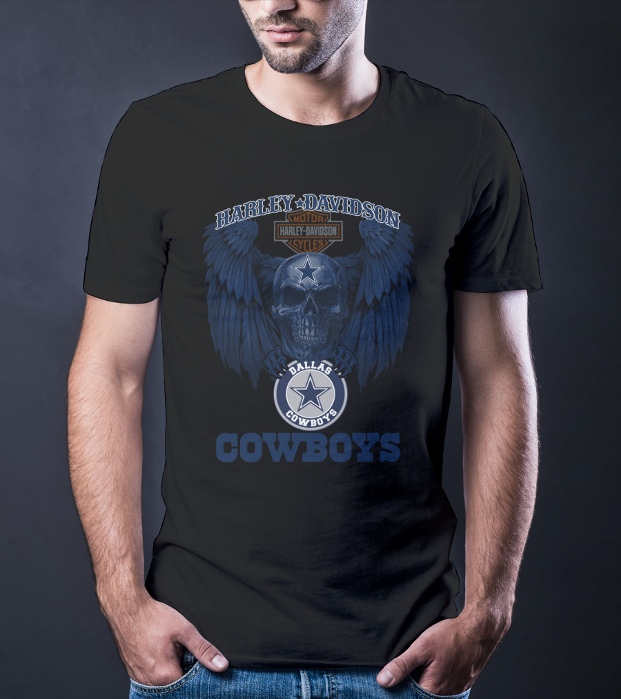 Harley Davidson Dallas Cowboys Cowboys Nfl Skull Wings T-Shirt