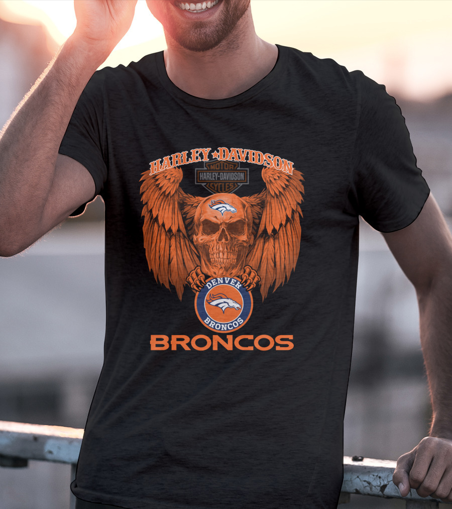 Harley Davidson Denver Broncos Nfl Skull Wings T-Shirt