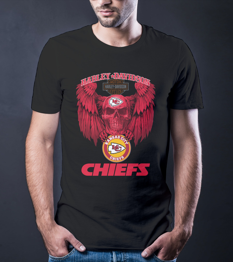Harley Davidson Kansas City Chiefs Skull Wings T-Shirt