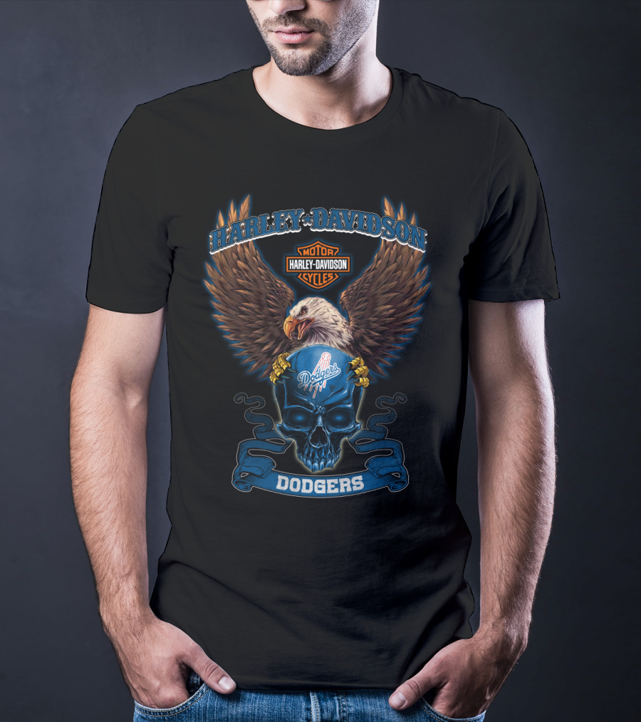 Harley Davidson Los Angeles Dodgers Eagle Skull Mlb 0407 T-Shirt