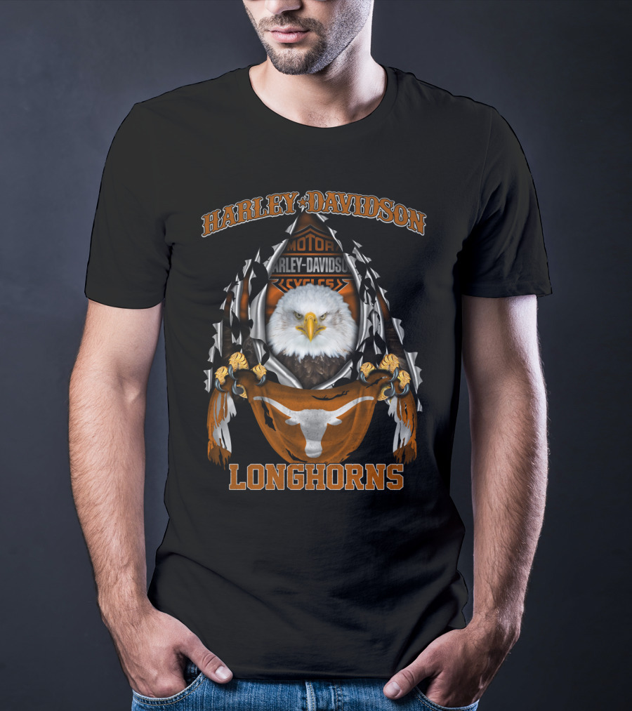 Harley Davidson Texas Longhorns Eagle Motorcycles T-Shirt