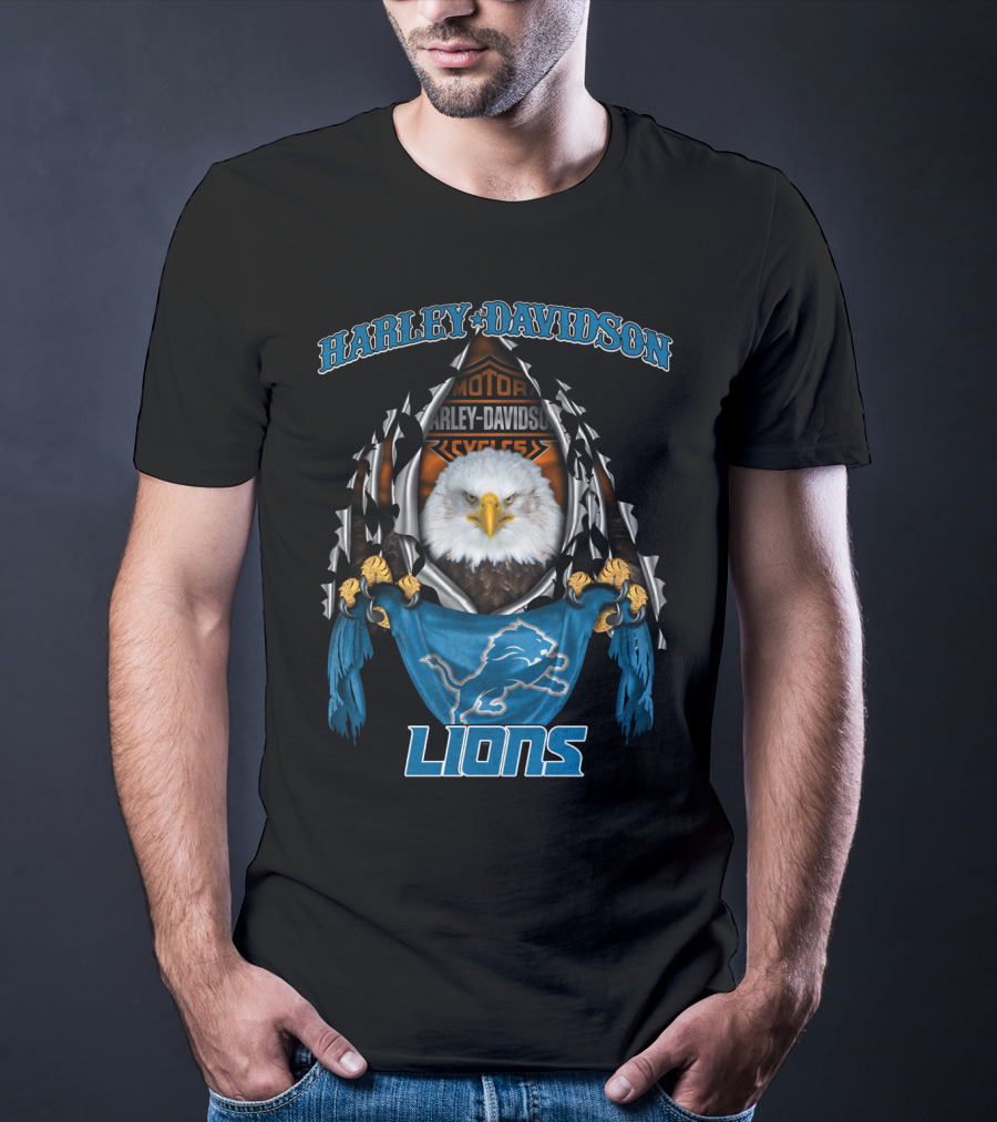 Harley Davidson Motorcycles Detroit Lions Bald Eagle Nfl 84 T-Shirt