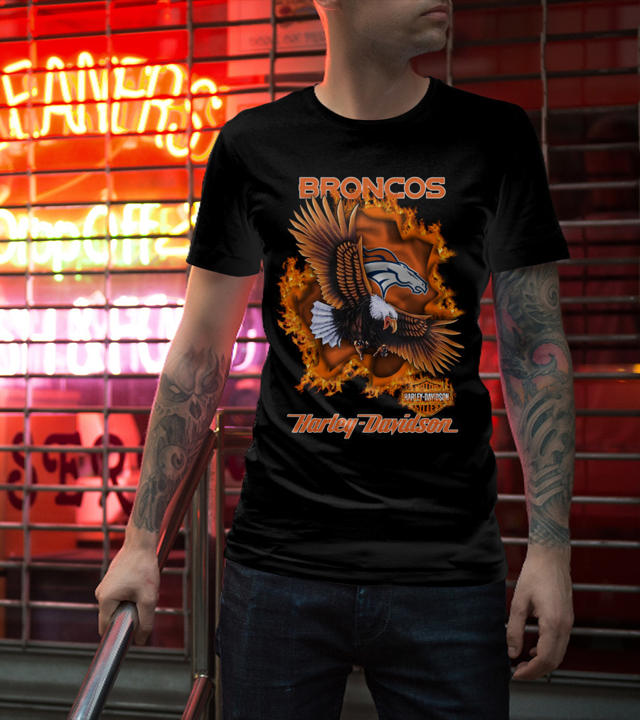 Broncos Harley Davidson Flaming Eagle Denver Broncos T-Shirt