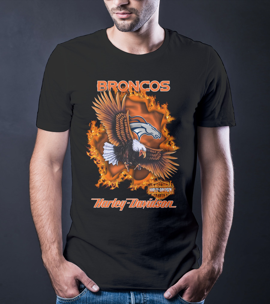 Broncos Harley Davidson Flaming Eagle Denver Broncos T-Shirt