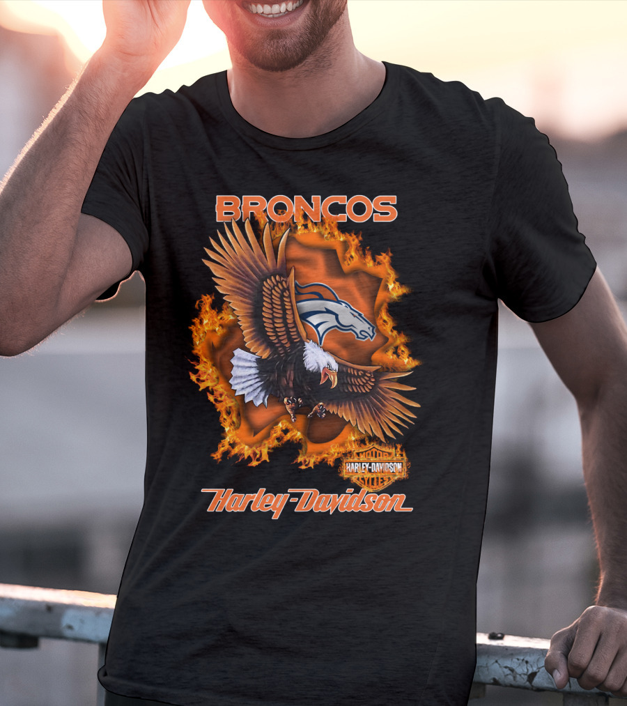 Broncos Harley Davidson Flaming Eagle Denver Broncos T-Shirt