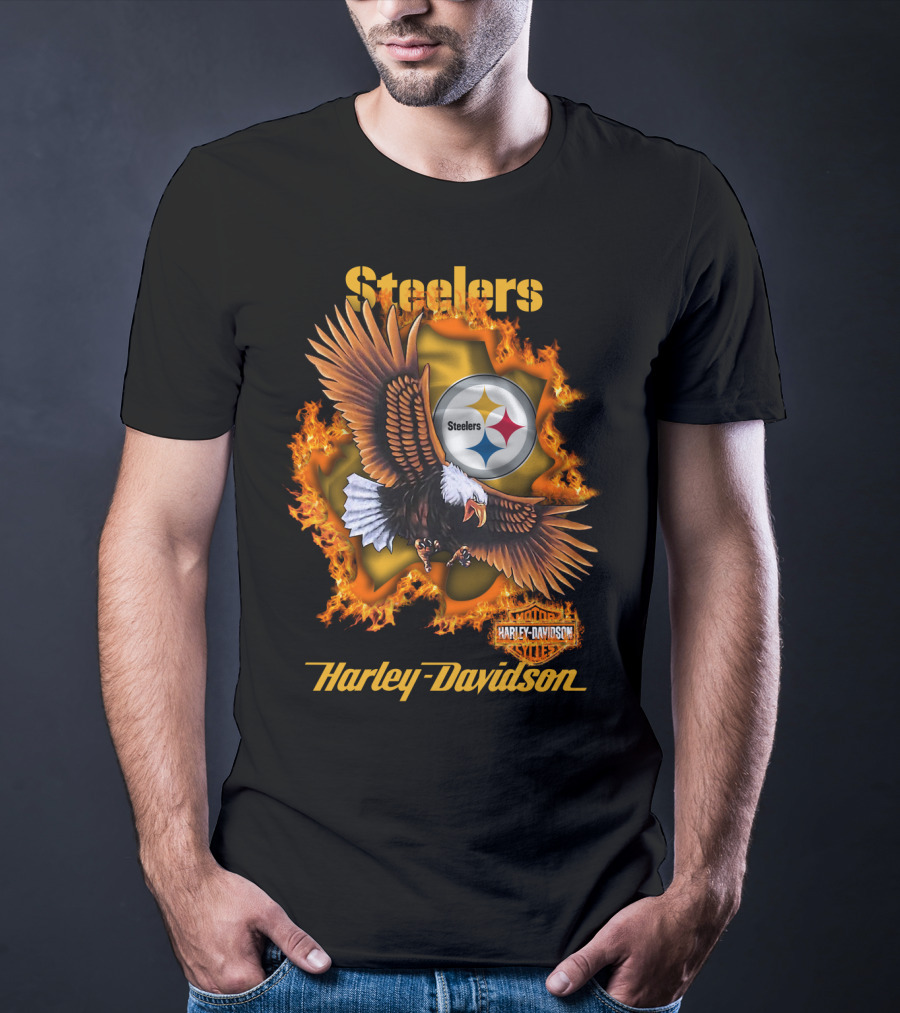 Steelers Harley Davidson Eagle And Flames T-Shirt