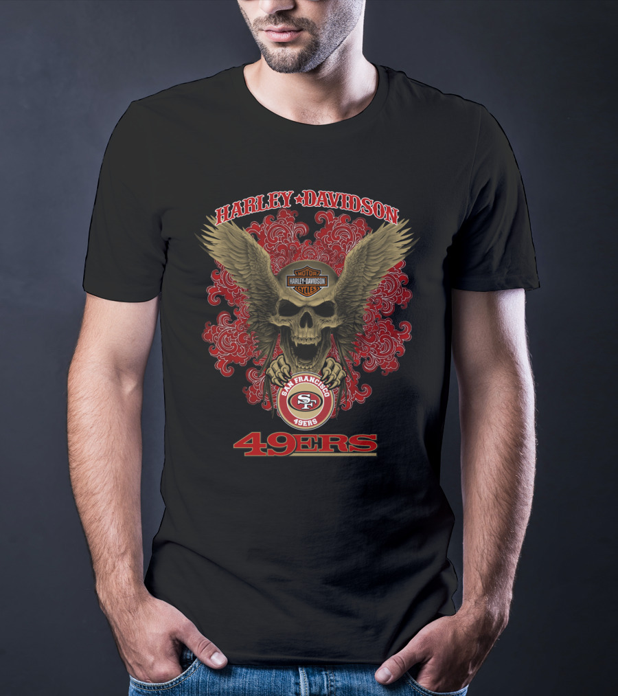 Harley Davidson San Francisco 49ers Nfl Skull Wings T-Shirt