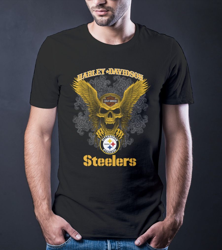 Harley Davidson Pittsburgh Steelers Skull Winged T-Shirt