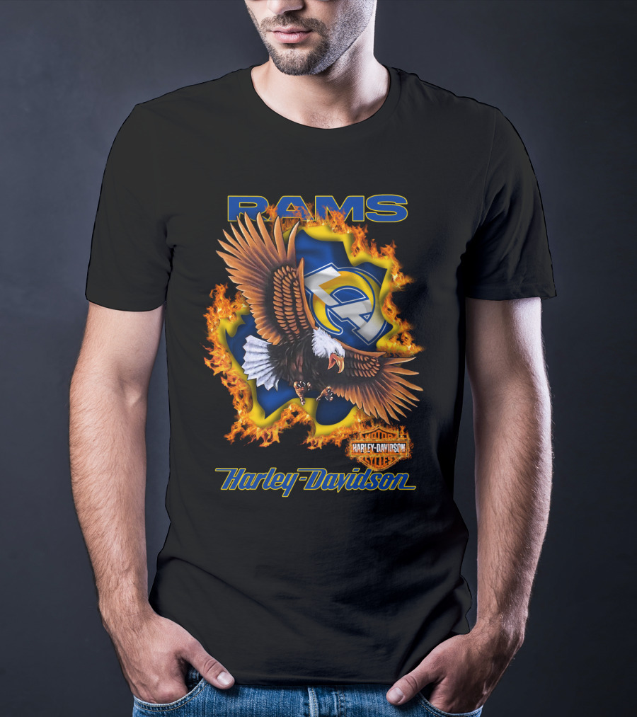 Rams Harley Davidson Los Angeles Nfl Eagle Flame T-Shirt