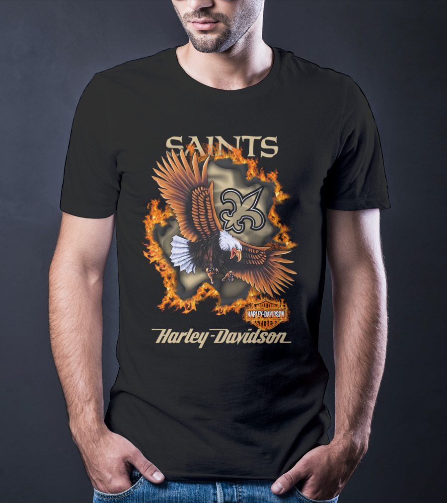 Saints Harley Davidson Eagle Fleur-De-Lis Nfl 84 New Orleans T-Shirt