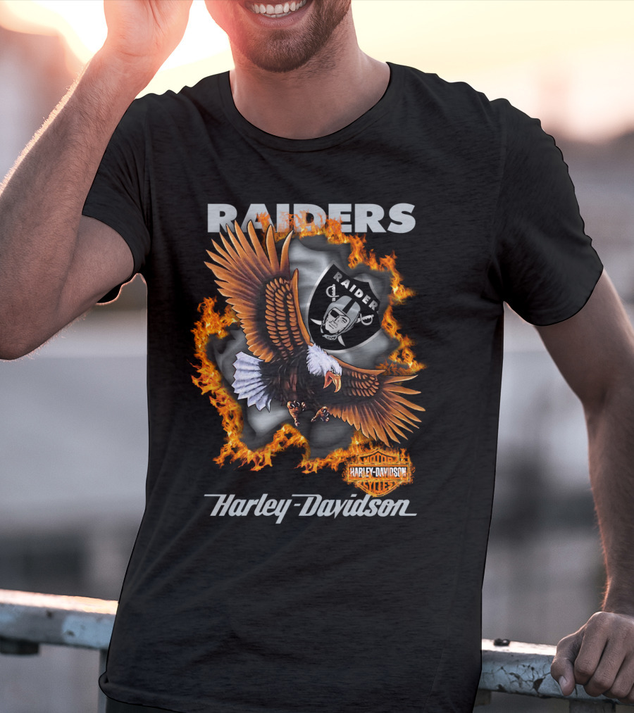 Raiders Harley Davidson Eagle Flames Nfl 84 Oakland Raiders T-Shirt