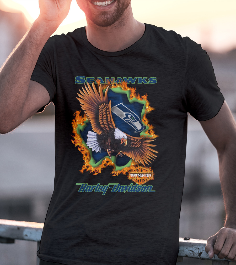 Seahawks Harley Davidson Nfl 84 Seattle Eagle Flame T-Shirt