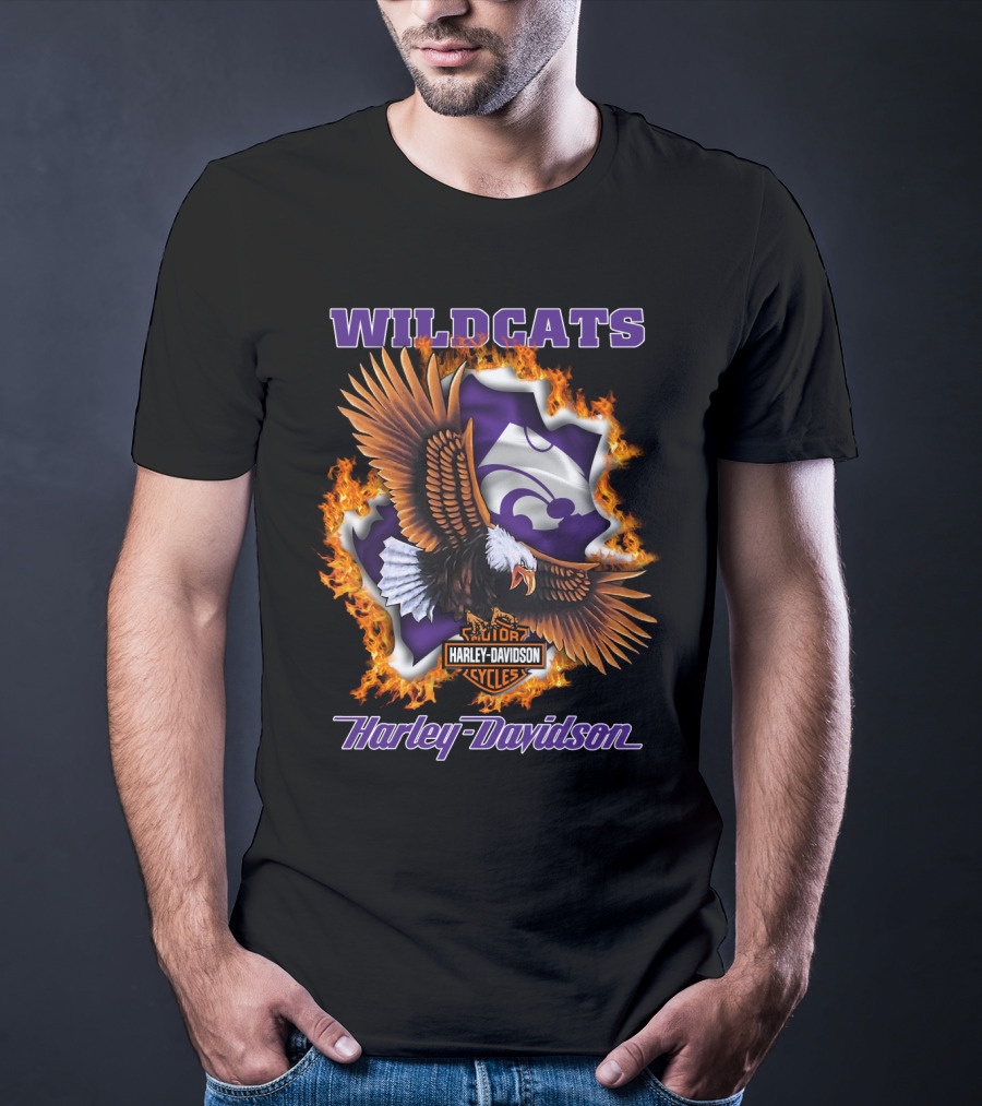 Wildcats Harley Davidson Kansas State Wildcat Logo With Eagle And Flames T-Shirt