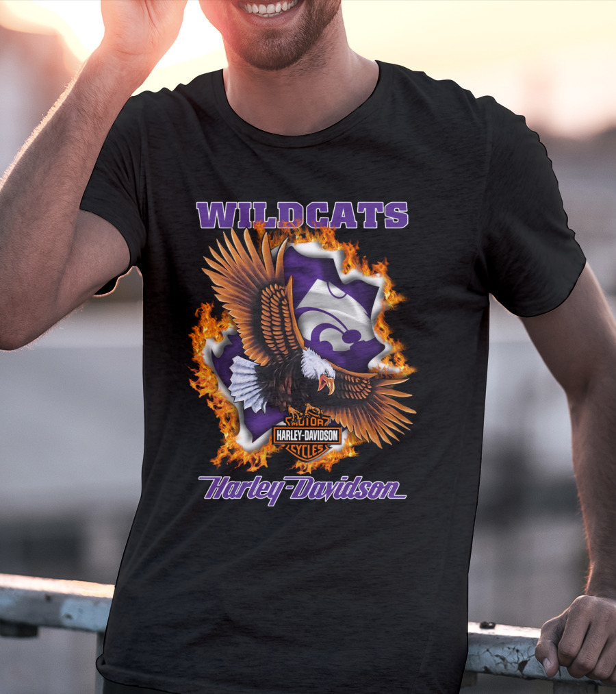 Wildcats Harley Davidson Kansas State Wildcat Logo With Eagle And Flames T-Shirt