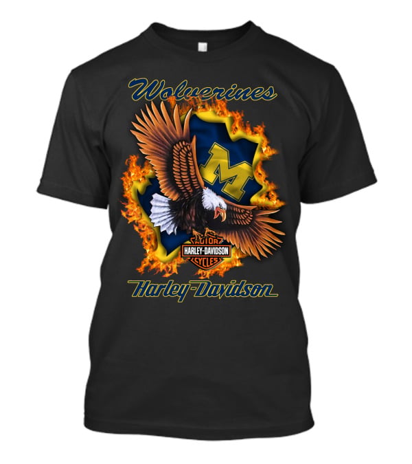 Wolverines Harley Davidson Ncaa Michigan Wolverines Logo Flame Eagle T-Shirt