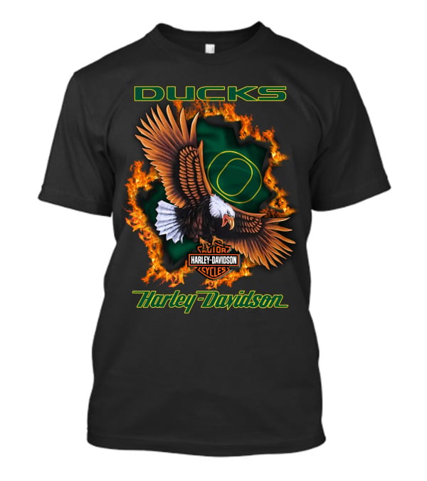 Harley Davidson Cycles Oregon Ducks Eagle Flames T-Shirt