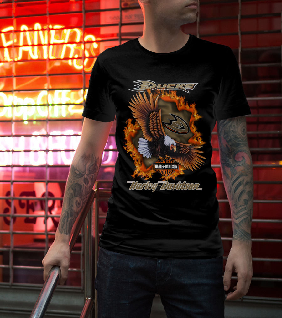 Anaheim Ducks Harley Davidson Cycles Eagle Flame T-Shirt