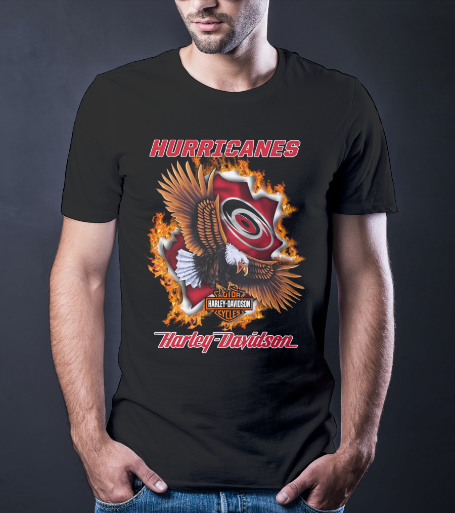 Hurricanes Harley Davidson Carolina Logo Flame Eagle T-Shirt