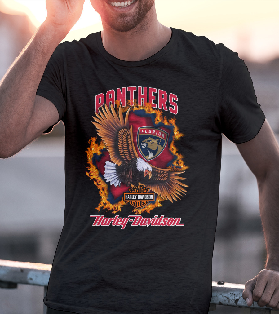 Florida Panthers Harley Davidson Cycles Flame Eagle T-Shirt