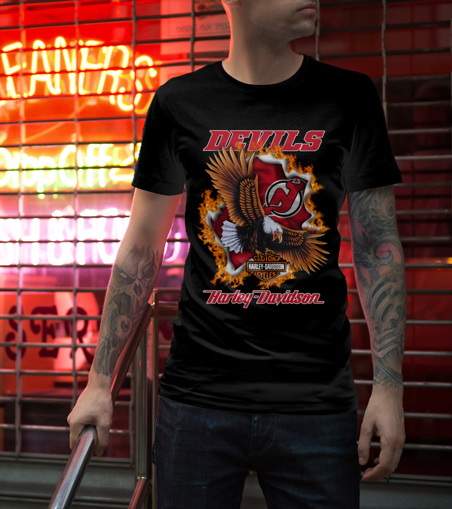 New Jersey Devils Harley Davidson Cycles Eagle Fire T-Shirt
