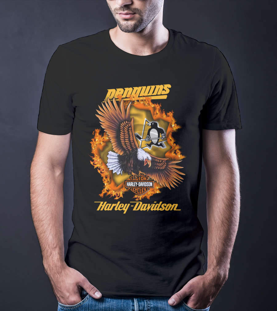 Harley Davidson Pittsburgh Penguins Nhl Eagles Flames T-Shirt