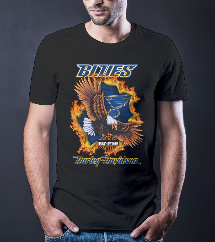 St Louis Blues Harley Davidson Cycles Nhl Eagle Blaze T-Shirt