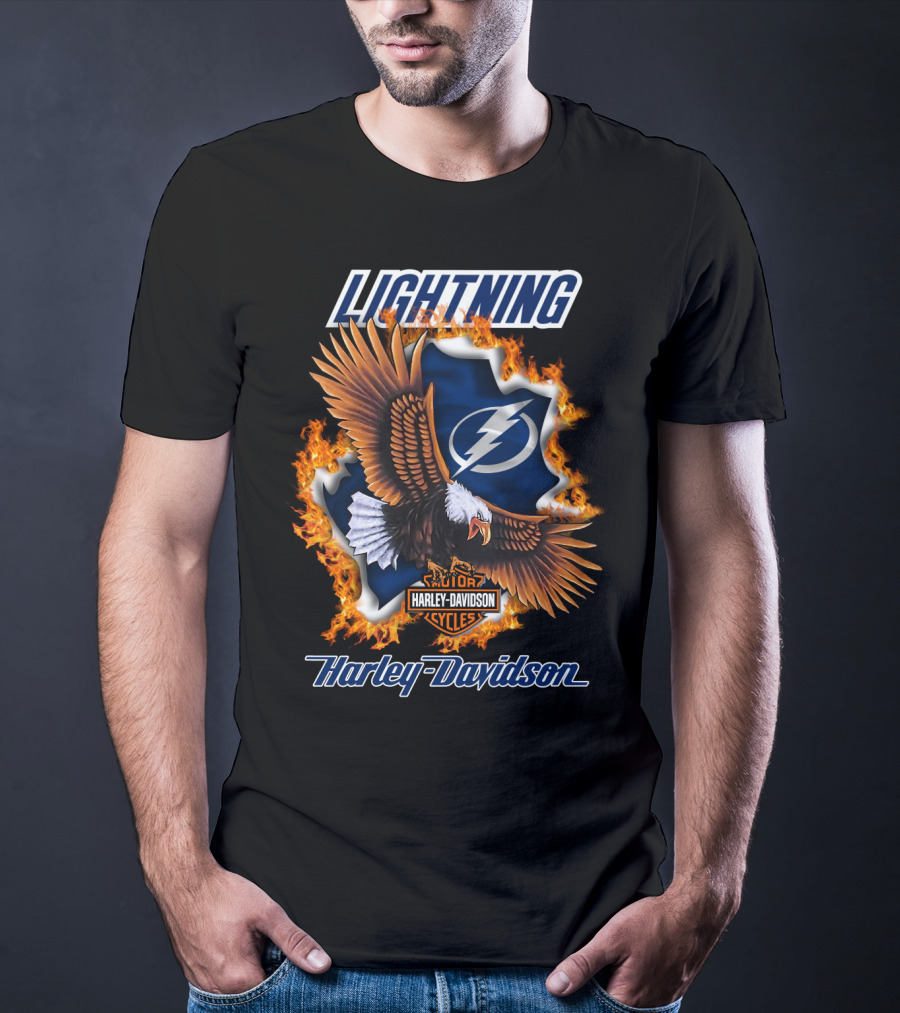 Lightning Tampa Bay Harley Davidson Cycles Eagle Flames T-Shirt