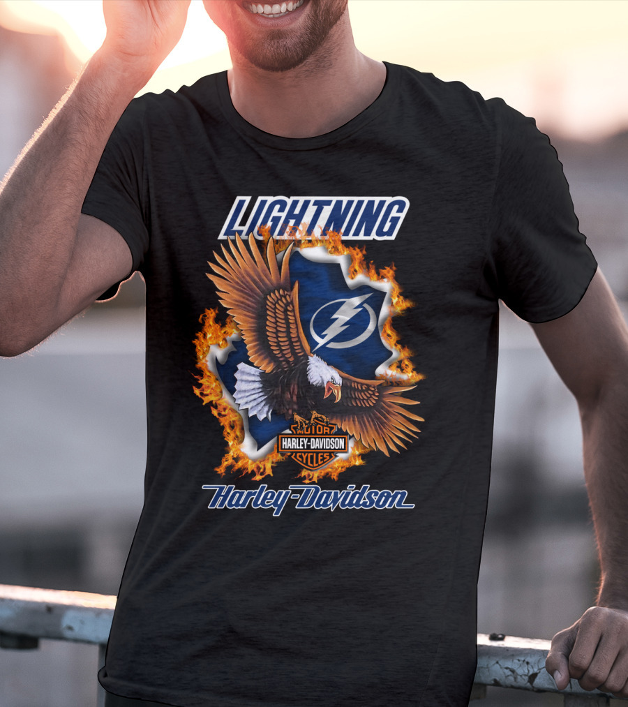Lightning Tampa Bay Harley Davidson Cycles Eagle Flames T-Shirt