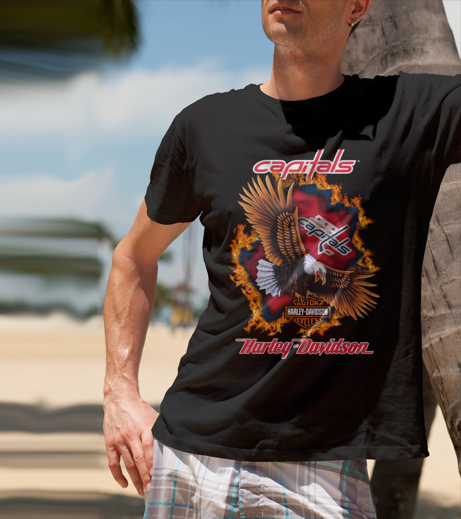Washington Capitals Harley Davidson Flames Eagle T-Shirt