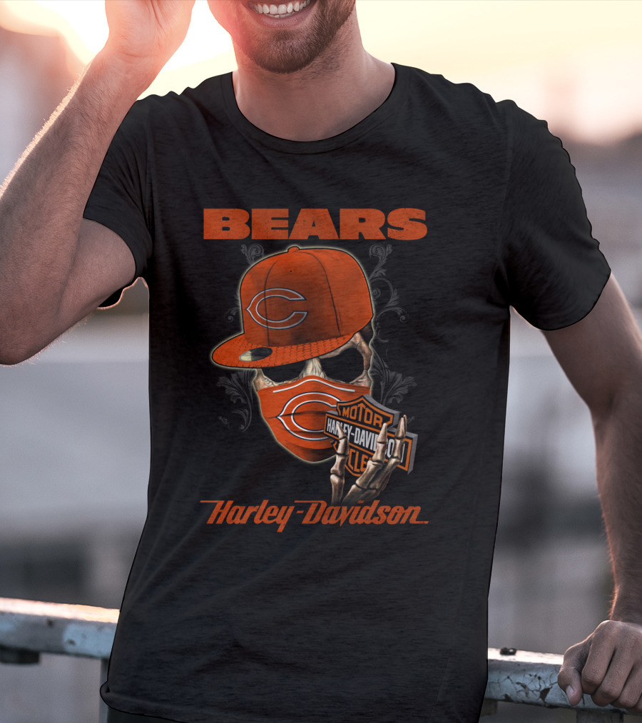 Bears Harley Davidson Skull Motif With Chicago Cap T-Shirt