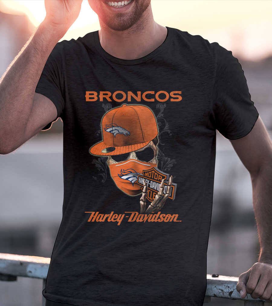 Broncos Harley Davidson Nfl Denver Broncos Skeleton Hat T-Shirt