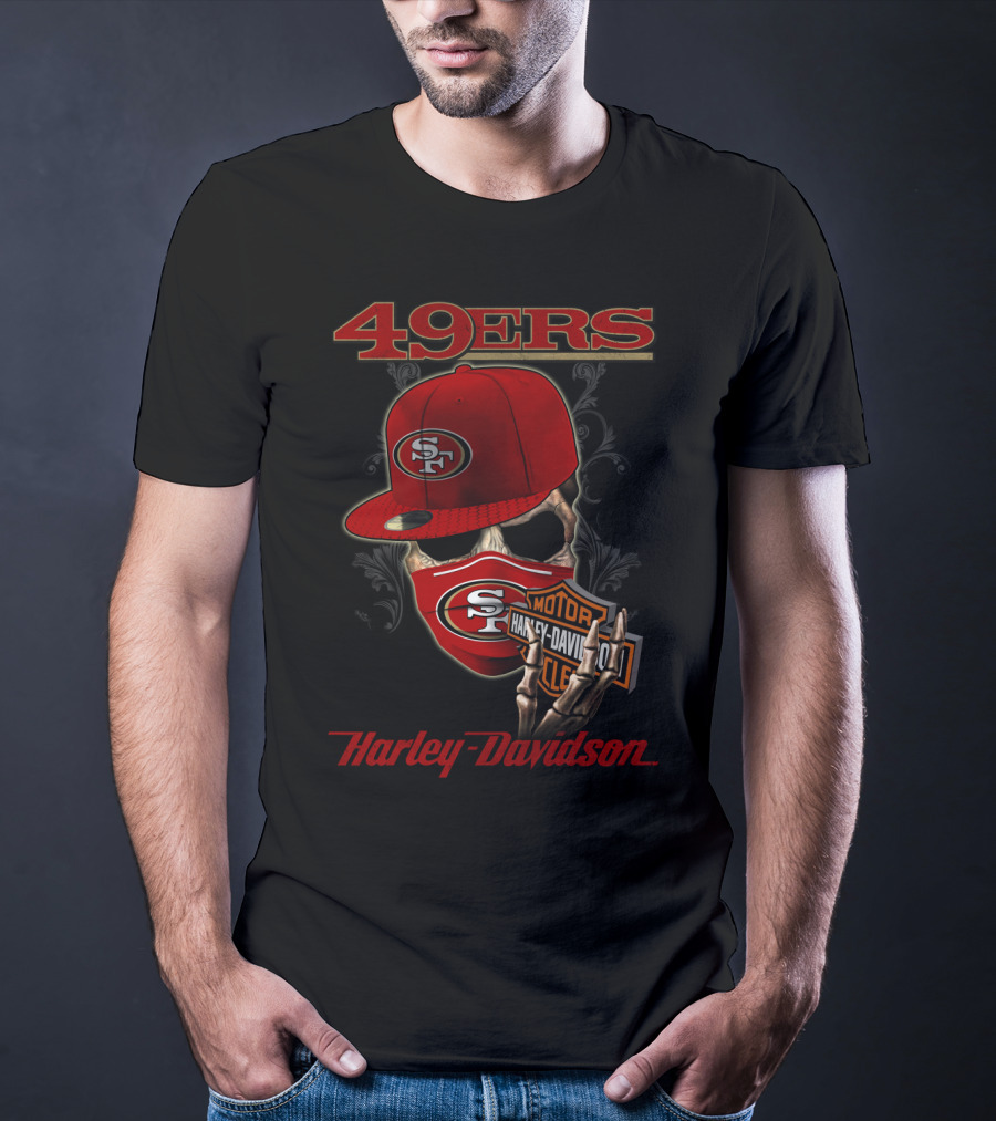49ers San Francisco Nfl Harley Davidson Motorcycle Skeleton T-Shirt