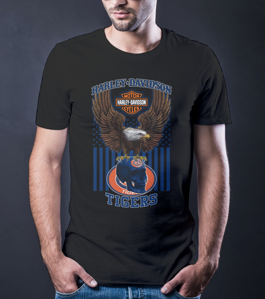 Harley Davidson Motor Cycles Auburn Tigers Eagle Skull T-Shirt