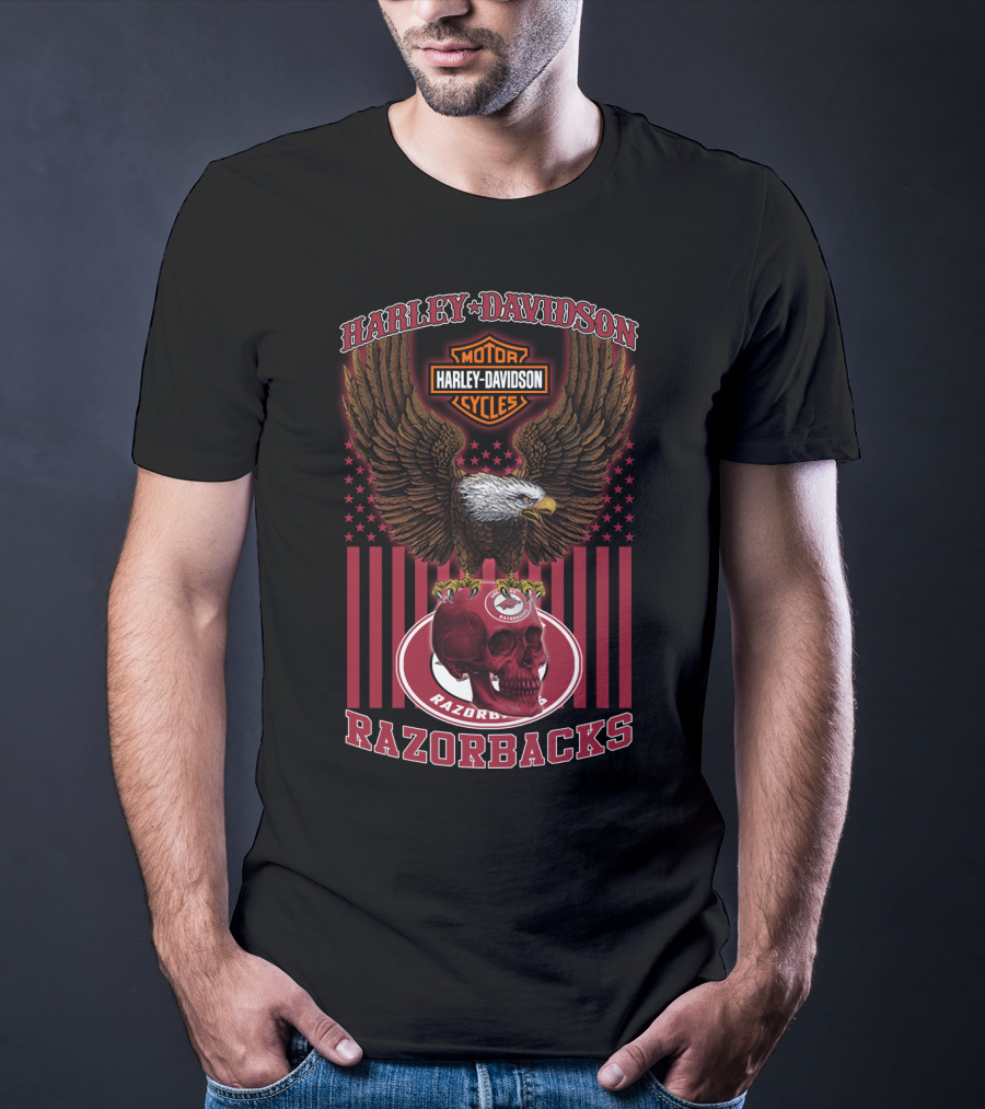 Harley Davidson Razorbacks Eagle And Skull T-Shirt