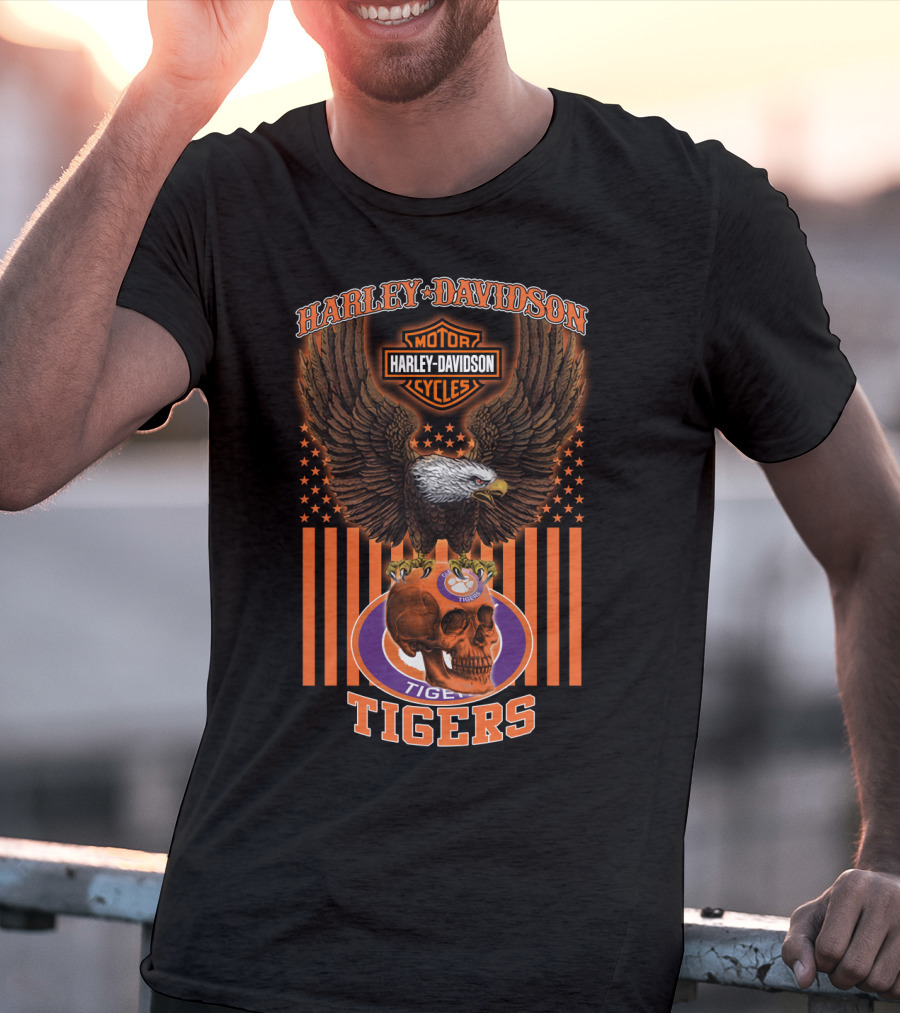 Harley Davidson Motor Cycles Eagle Clemson Tigers Skulls T-Shirt