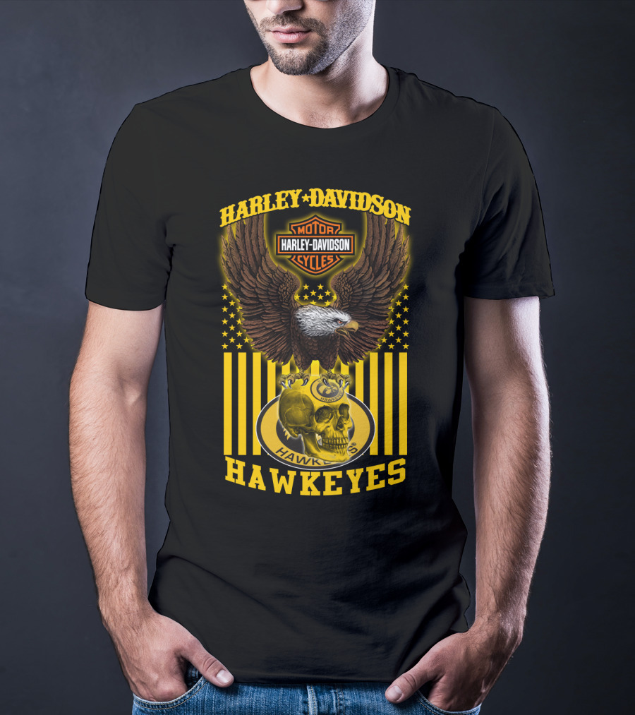 Harley Davidson Motor Cycles Hawkeyes Eagle And Skull T-Shirt