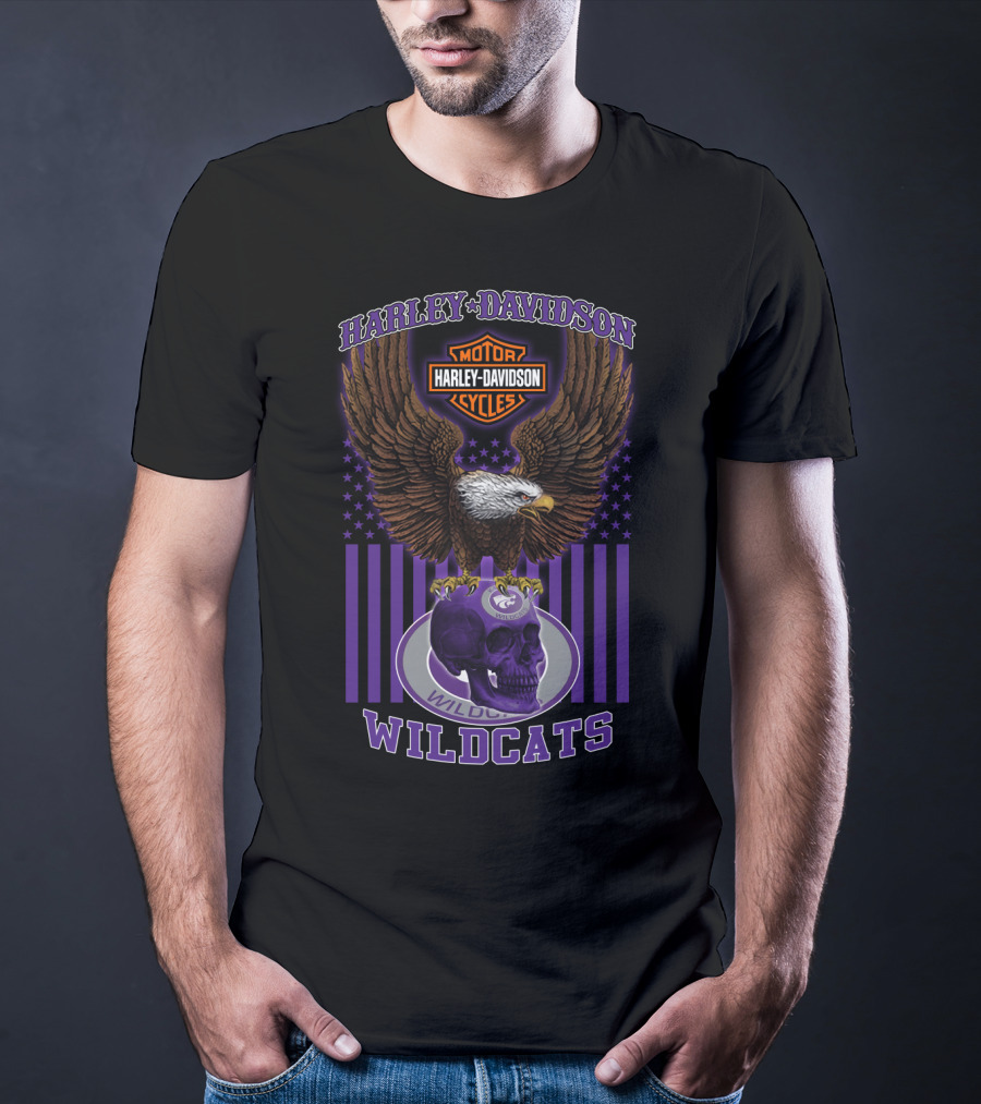 Harley Davidson Motor Cycles Eagle Kansas State Wildcats Skull T-Shirt