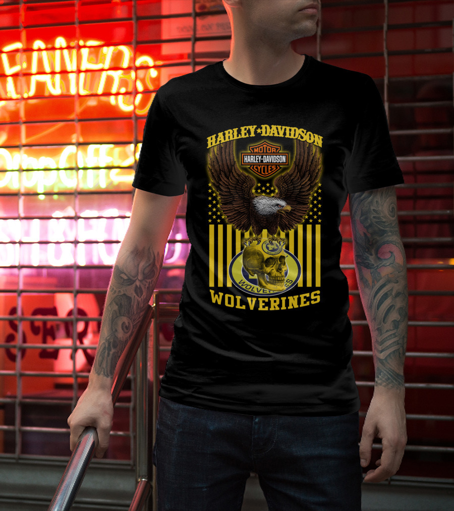 Harley Davidson Michigan Wolverines Eagle Skull T-Shirt